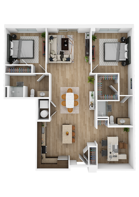 Floor plan for 2 beds, 2 baths, 1284 sqft